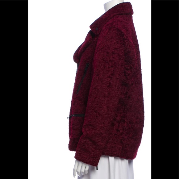 Burgundy Faux Fur Zip Biker Jacket - Picture 5 of 7